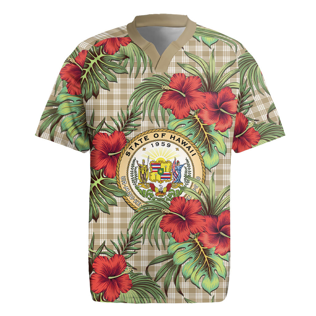 Vintage Hawaii Hibiscus Palaka Rugby Jersey Khaki Color