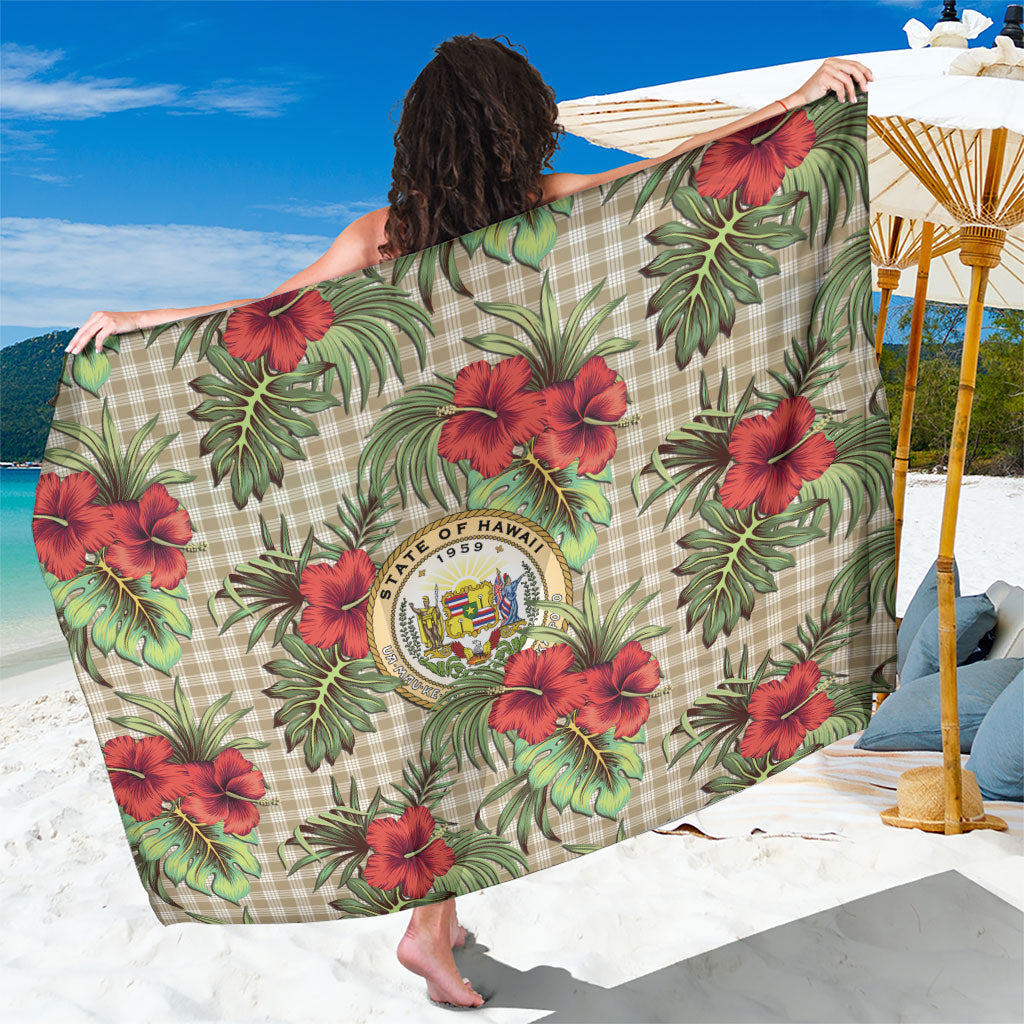 Vintage Hawaii Hibiscus Palaka Sarong Khaki Color