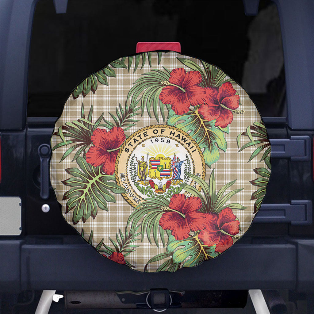 Vintage Hawaii Hibiscus Palaka Spare Tire Cover Khaki Color