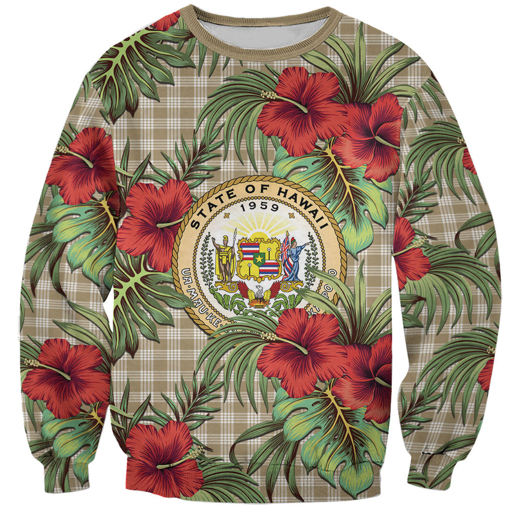 Vintage Hawaii Hibiscus Palaka Sweatshirt Khaki Color