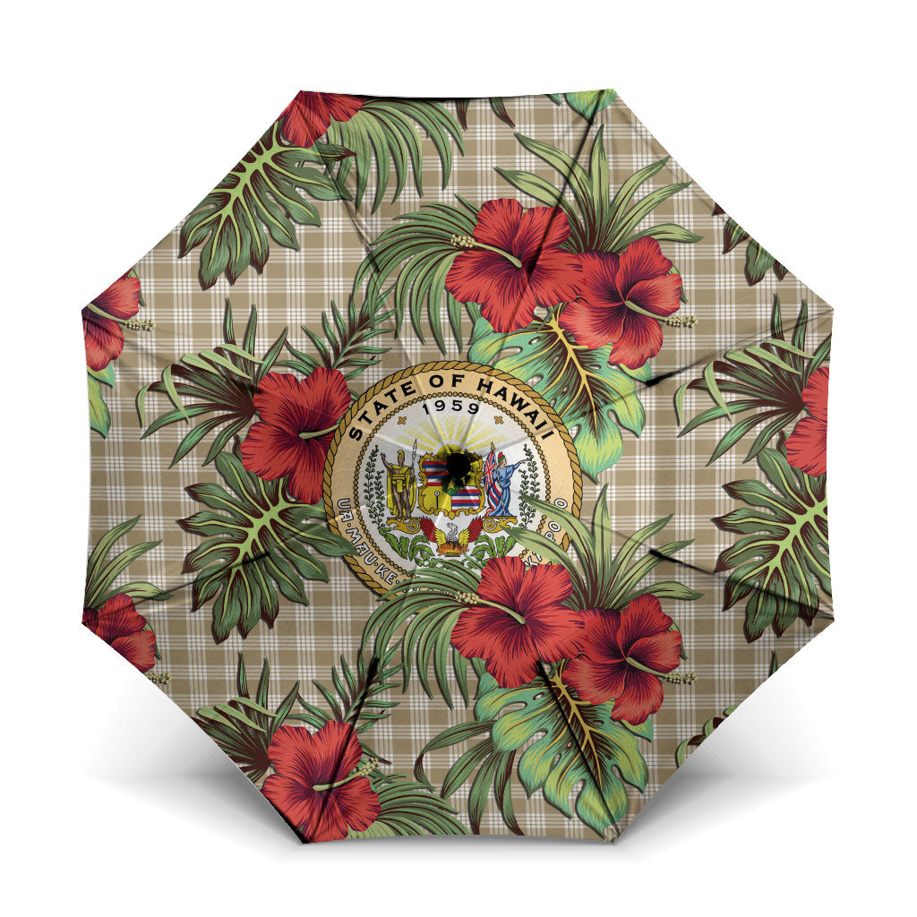 Vintage Hawaii Hibiscus Palaka Umbrella Khaki Color