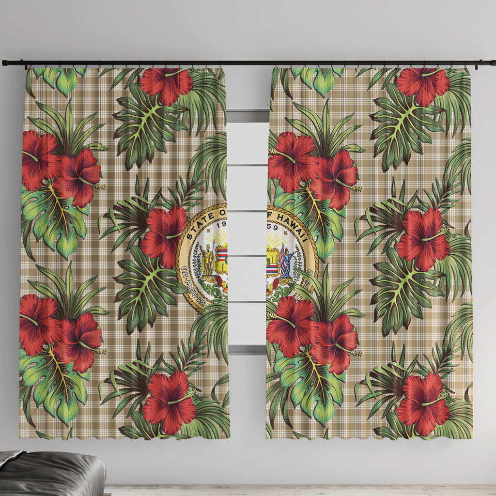 Vintage Hawaii Hibiscus Palaka Window Curtain Khaki Color