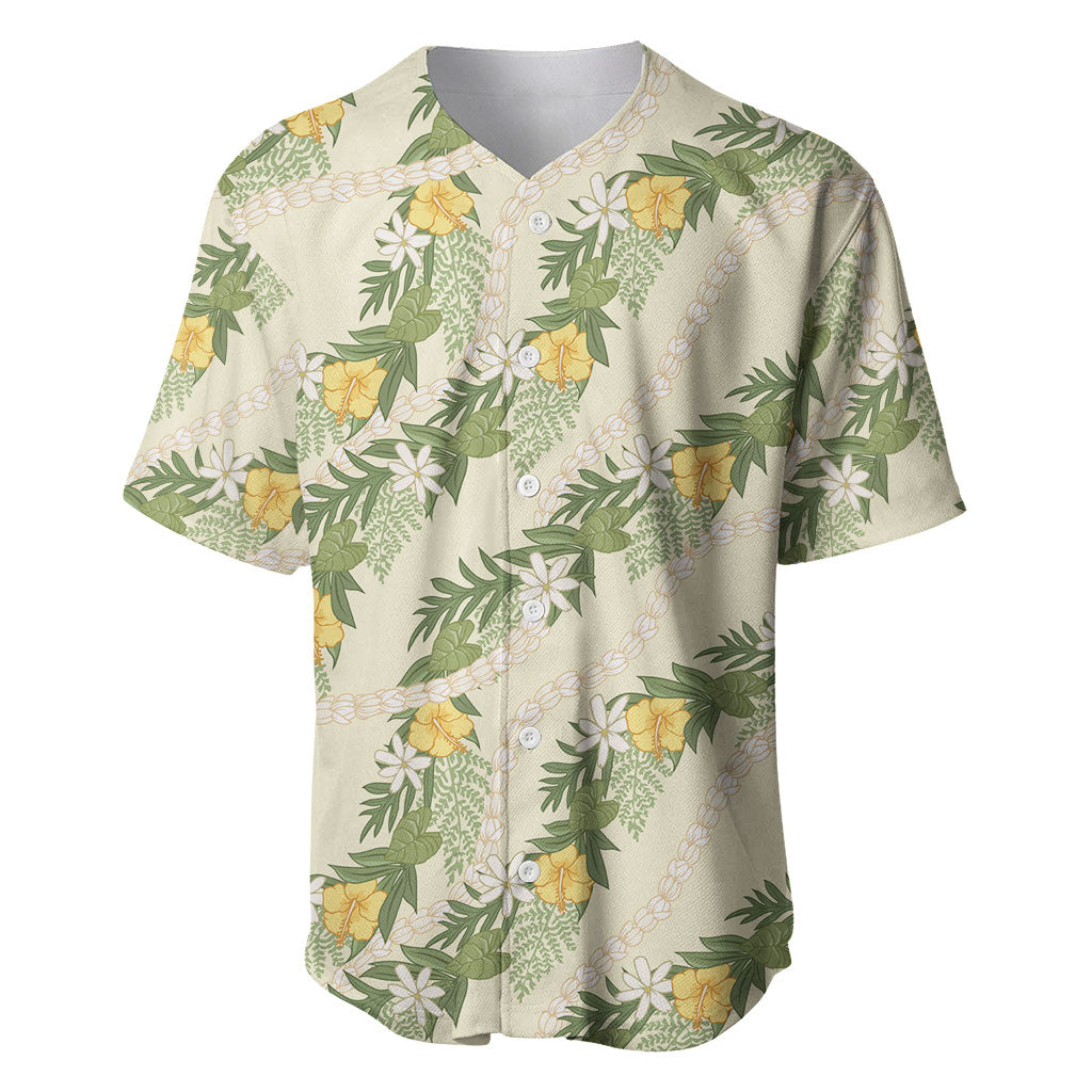 Hawaiian Pikake Maile Lei Baseball Jersey Tiare Hibiscus Kalo Palapalai Leaf Beige LT19 Beige - Polynesian Pride