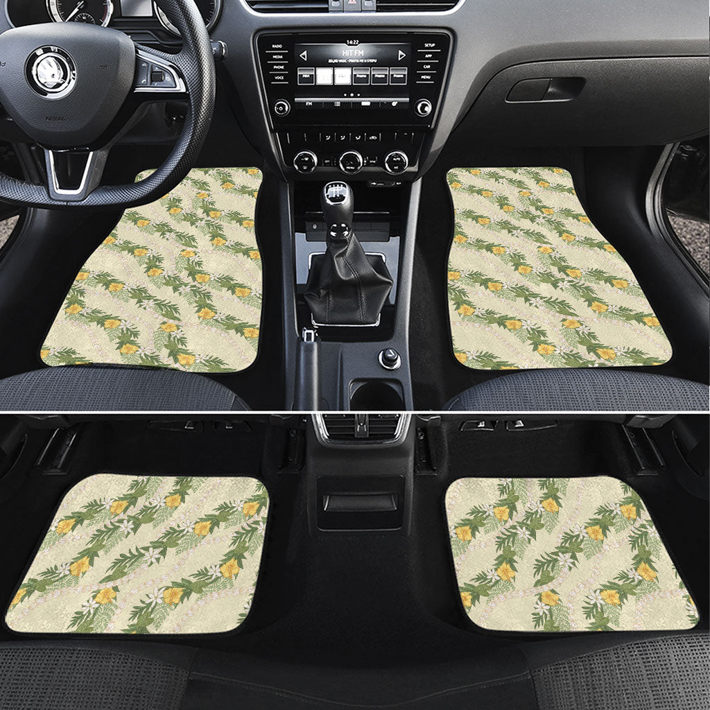 Hawaiian Pikake Maile Lei Car Mats Tiare Hibiscus Kalo Palapalai Leaf Beige