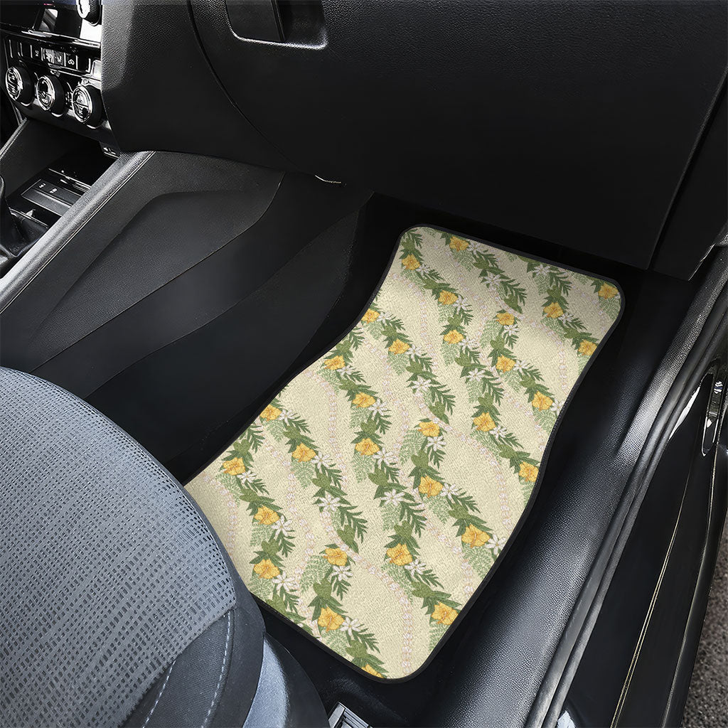 Hawaiian Pikake Maile Lei Car Mats Tiare Hibiscus Kalo Palapalai Leaf Beige LT19 - Polynesian Pride