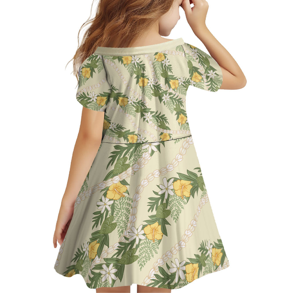 Hawaiian Pikake Maile Lei Family Matching Long Sleeve Bodycon Dress and Hawaiian Shirt Tiare Hibiscus Kalo Palapalai Leaf Beige