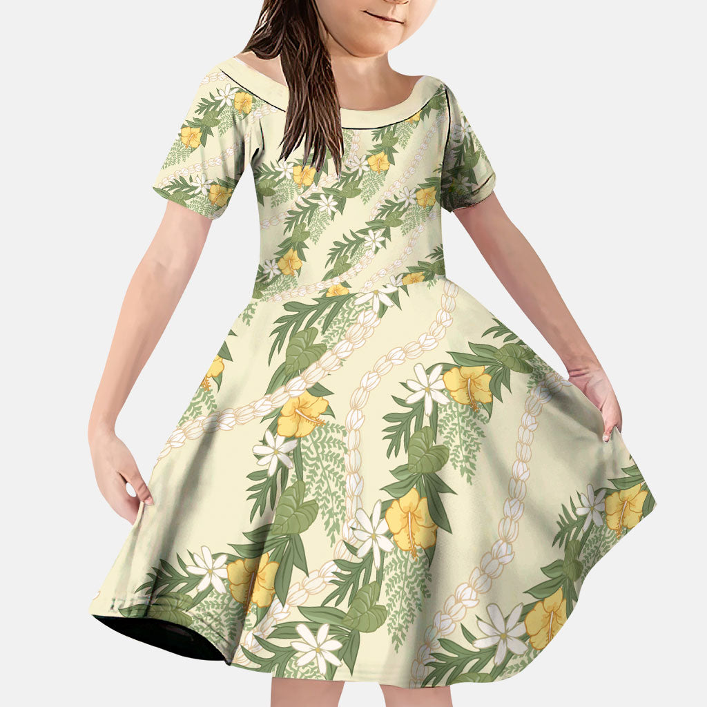 Hawaiian Pikake Maile Lei Family Matching Tank Maxi Dress and Hawaiian Shirt Tiare Hibiscus Kalo Palapalai Leaf Beige