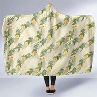 Hawaiian Pikake Maile Lei Hooded Blanket Tiare Hibiscus Kalo Palapalai Leaf Beige