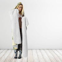 Hawaiian Pikake Maile Lei Hooded Blanket Tiare Hibiscus Kalo Palapalai Leaf Beige