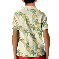 Hawaiian Pikake Maile Lei Kid Polo Shirt Tiare Hibiscus Kalo Palapalai Leaf Beige