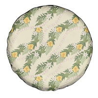Hawaiian Pikake Maile Lei Spare Tire Cover Tiare Hibiscus Kalo Palapalai Leaf Beige