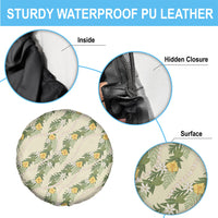 Hawaiian Pikake Maile Lei Spare Tire Cover Tiare Hibiscus Kalo Palapalai Leaf Beige