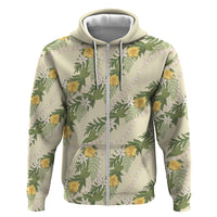 Hawaiian Pikake Maile Lei Zip Hoodie Tiare Hibiscus Kalo Palapalai Leaf Beige LT19 Zip Hoodie Beige - Polynesian Pride