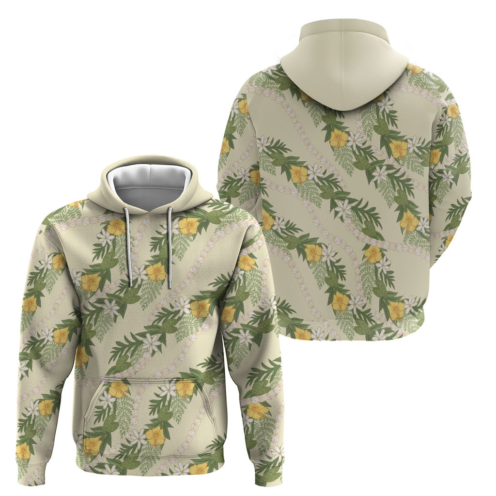 Hawaiian Pikake Maile Lei Zip Hoodie Tiare Hibiscus Kalo Palapalai Leaf Beige LT19 - Polynesian Pride