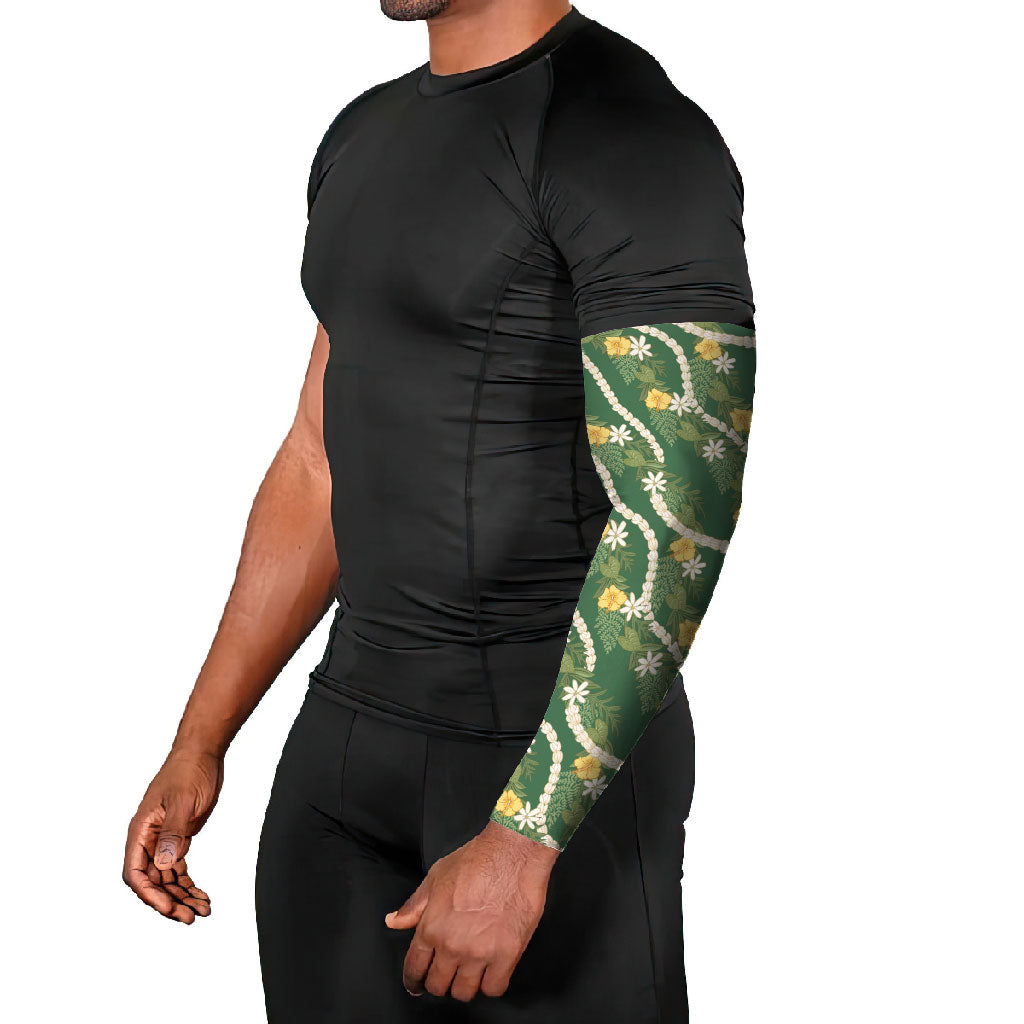 Hawaiian Pikake Maile Lei Arm Sleeves Tiare Hibiscus Kalo Palapalai Leaf Green