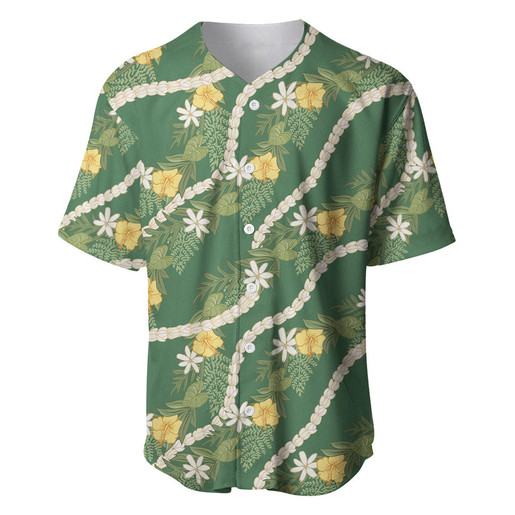 Hawaiian Pikake Maile Lei Baseball Jersey Tiare Hibiscus Kalo Palapalai Leaf Green LT19 Green - Polynesian Pride