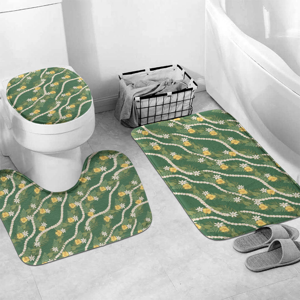 Hawaiian Pikake Maile Lei Bathroom Set Tiare Hibiscus Kalo Palapalai Leaf Green
