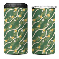 Hawaiian Pikake Maile Lei 4 in 1 Can Cooler Tumbler Tiare Hibiscus Kalo Palapalai Leaf Green