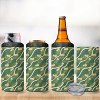Hawaiian Pikake Maile Lei 4 in 1 Can Cooler Tumbler Tiare Hibiscus Kalo Palapalai Leaf Green