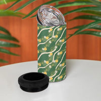 Hawaiian Pikake Maile Lei 4 in 1 Can Cooler Tumbler Tiare Hibiscus Kalo Palapalai Leaf Green