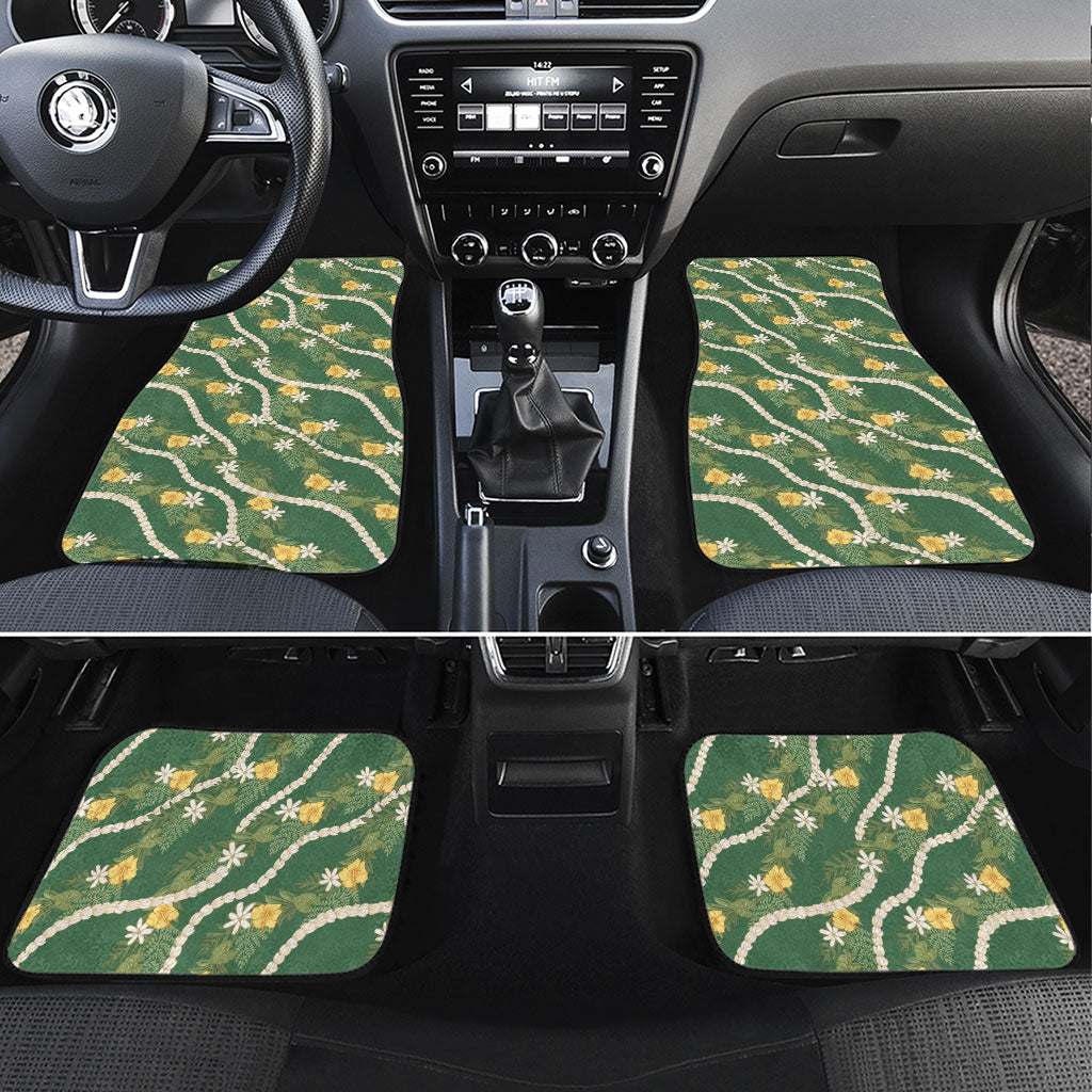Hawaiian Pikake Maile Lei Car Mats Tiare Hibiscus Kalo Palapalai Leaf Green
