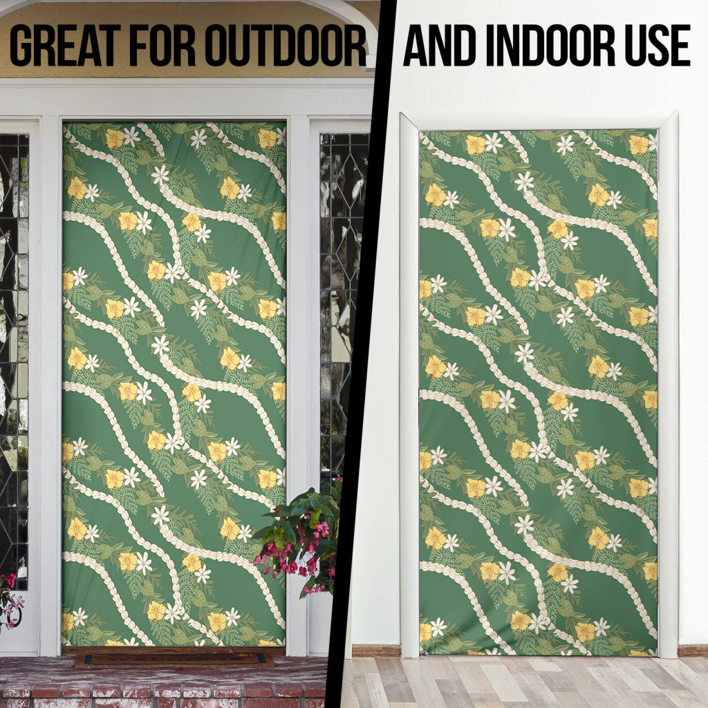 Hawaiian Pikake Maile Lei Door Cover Tiare Hibiscus Kalo Palapalai Leaf Green