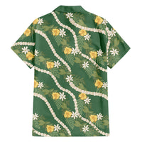 Hawaiian Pikake Maile Lei Family Matching Mermaid Dress and Hawaiian Shirt Tiare Hibiscus Kalo Palapalai Leaf Green