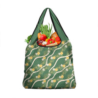 Hawaiian Pikake Maile Lei Grocery Bag Tiare Hibiscus Kalo Palapalai Leaf Green