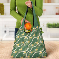 Hawaiian Pikake Maile Lei Grocery Bag Tiare Hibiscus Kalo Palapalai Leaf Green