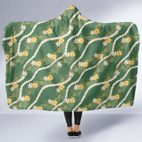 Hawaiian Pikake Maile Lei Hooded Blanket Tiare Hibiscus Kalo Palapalai Leaf Green