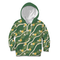 Hawaiian Pikake Maile Lei Kid Hoodie Tiare Hibiscus Kalo Palapalai Leaf Green