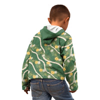 Hawaiian Pikake Maile Lei Kid Hoodie Tiare Hibiscus Kalo Palapalai Leaf Green