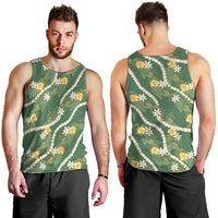Hawaiian Pikake Maile Lei Men Tank Top Tiare Hibiscus Kalo Palapalai Leaf Green