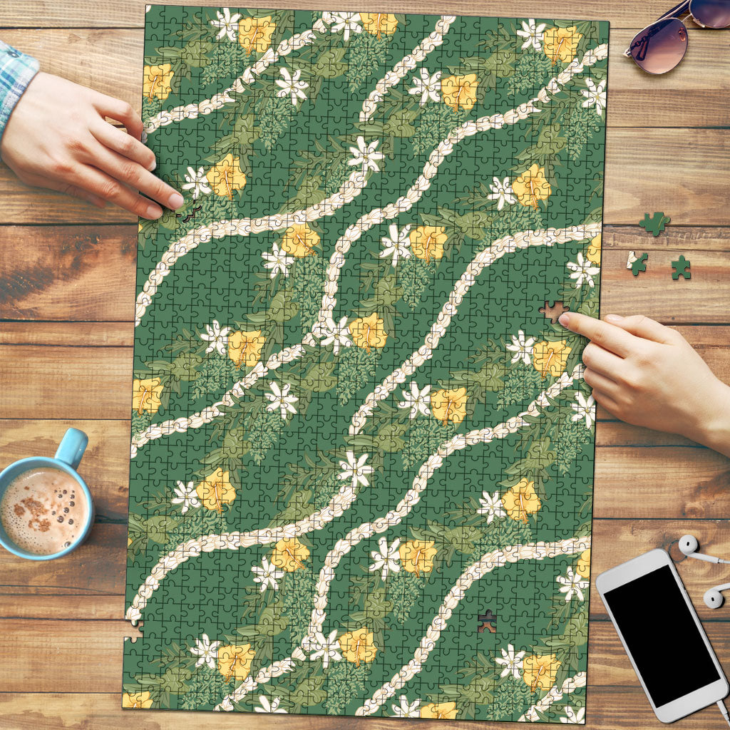 Hawaiian Pikake Maile Lei Puzzle Tiare Hibiscus Kalo Palapalai Leaf Green LT19 Green - Polynesian Pride