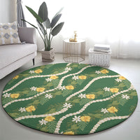 Hawaiian Pikake Maile Lei Round Carpet Tiare Hibiscus Kalo Palapalai Leaf Green LT19 - Polynesian Pride
