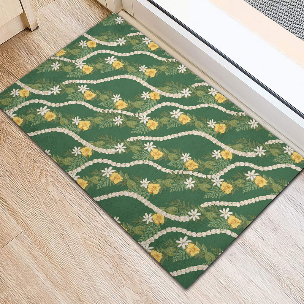 Hawaiian Pikake Maile Lei Rubber Doormat Tiare Hibiscus Kalo Palapalai Leaf Green LT19 - Polynesian Pride