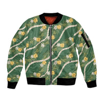 Hawaiian Pikake Maile Lei Sleeve Zip Bomber Jacket Tiare Hibiscus Kalo Palapalai Leaf Green LT19 Unisex Green - Polynesian Pride