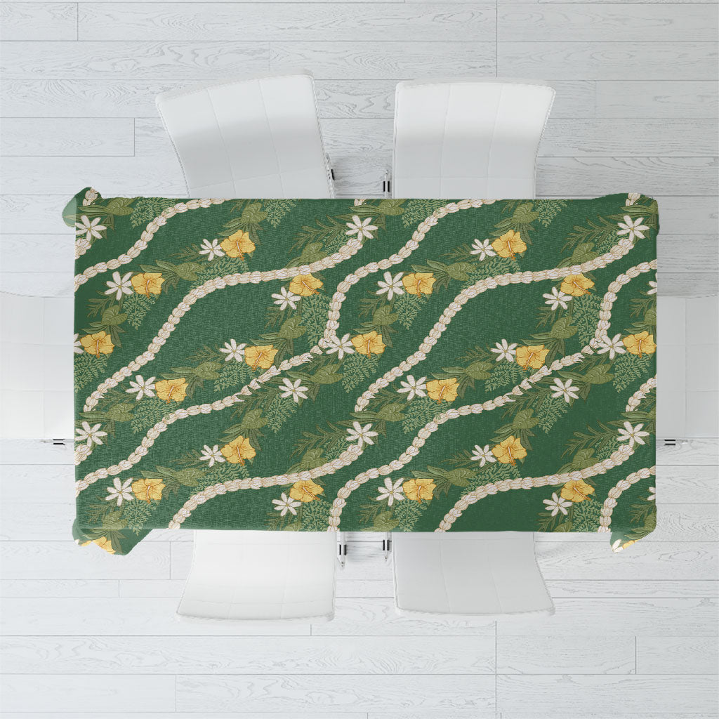 Hawaiian Pikake Maile Lei Tablecloth Tiare Hibiscus Kalo Palapalai Leaf Green LT19 Green - Polynesian Pride