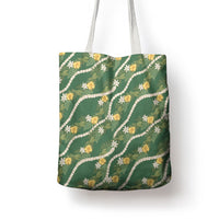 Hawaiian Pikake Maile Lei Tote Bag Tiare Hibiscus Kalo Palapalai Leaf Green