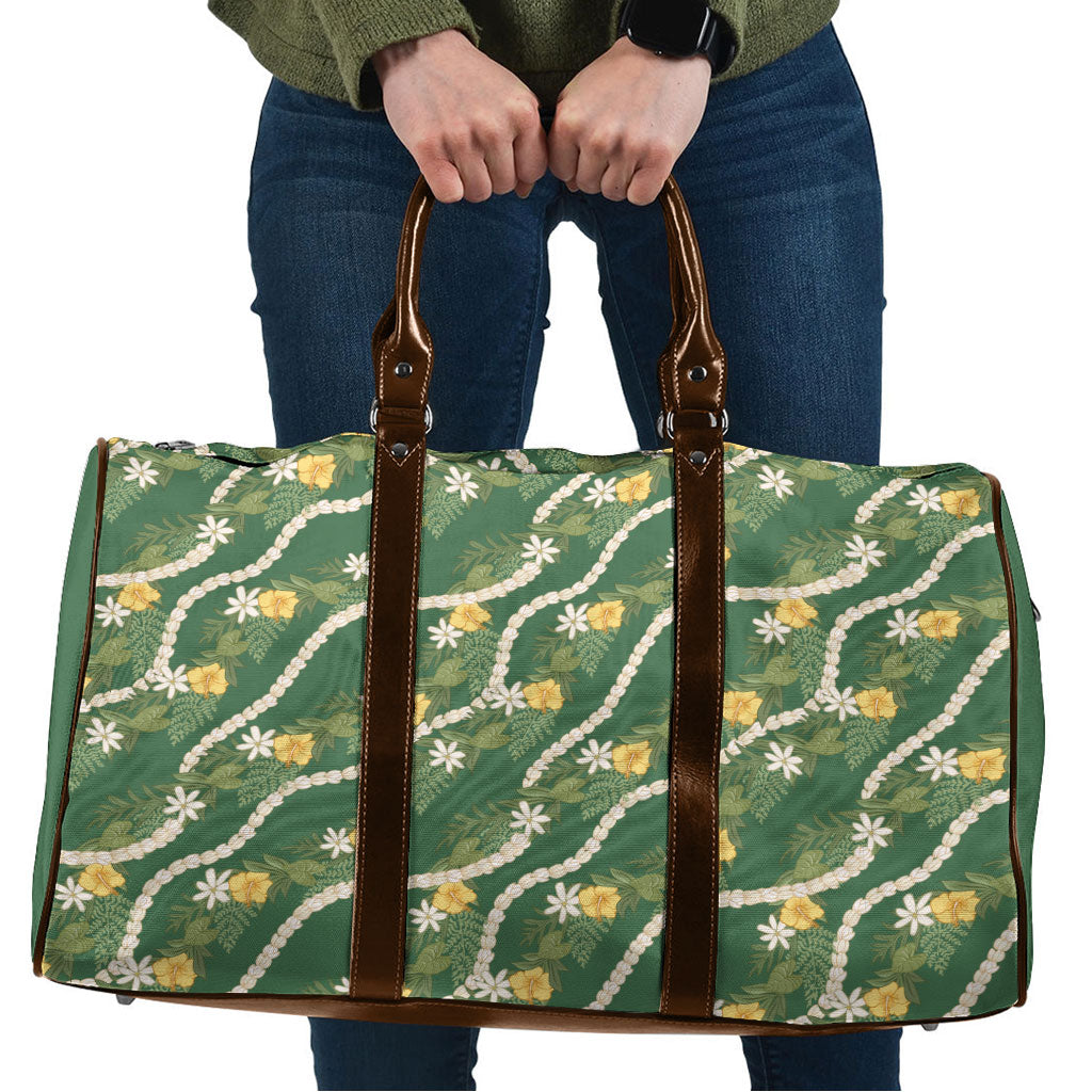 Hawaiian Pikake Maile Lei Travel Bag Tiare Hibiscus Kalo Palapalai Leaf Green LT19 Green - Polynesian Pride