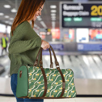 Hawaiian Pikake Maile Lei Travel Bag Tiare Hibiscus Kalo Palapalai Leaf Green