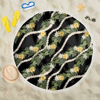 Hawaiian Pikake Maile Lei Beach Blanket Tiare Hibiscus Kalo Palapalai Leaf Black