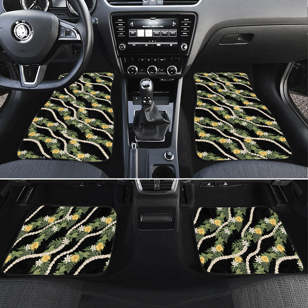 Hawaiian Pikake Maile Lei Car Mats Tiare Hibiscus Kalo Palapalai Leaf Black