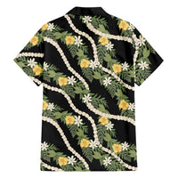 Hawaiian Pikake Maile Lei Family Matching Long Sleeve Bodycon Dress and Hawaiian Shirt Tiare Hibiscus Kalo Palapalai Leaf Black