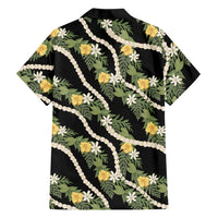 Hawaiian Pikake Maile Lei Family Matching Mermaid Dress and Hawaiian Shirt Tiare Hibiscus Kalo Palapalai Leaf Black