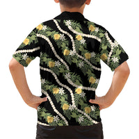 Hawaiian Pikake Maile Lei Family Matching Tank Maxi Dress and Hawaiian Shirt Tiare Hibiscus Kalo Palapalai Leaf Black