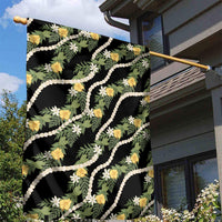 Hawaiian Pikake Maile Lei Garden Flag Tiare Hibiscus Kalo Palapalai Leaf Black