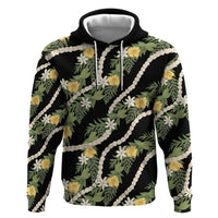 Hawaiian Pikake Maile Lei Hoodie Tiare Hibiscus Kalo Palapalai Leaf Black