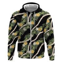 Hawaiian Pikake Maile Lei Hoodie Tiare Hibiscus Kalo Palapalai Leaf Black