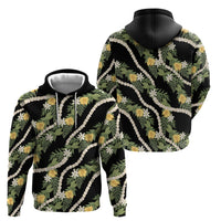 Hawaiian Pikake Maile Lei Hoodie Tiare Hibiscus Kalo Palapalai Leaf Black